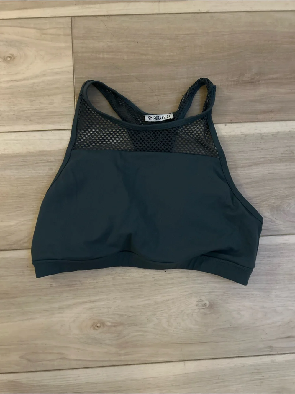 Forever 21 Black High-Neck Mesh Panel Sports Bra